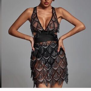 Sheer Black Beaded Dress